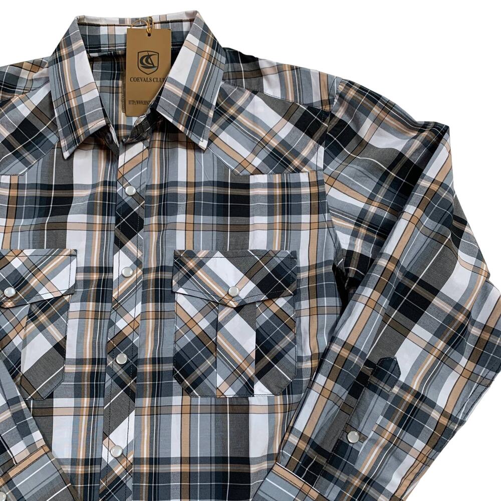 NWT COEVALS Club Men's Western Weat Pearl Snap Plaid Shirt Size Small